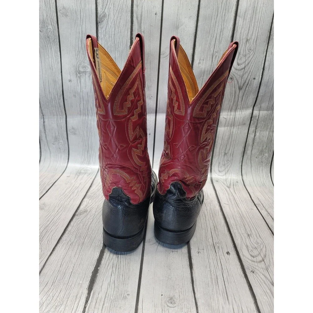 Anderson Bean 2 Tone Black Bullhide Red Cowboy Boots Mens 8.5 EE Western Vtg